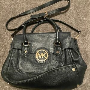 Michael Kors Black Leather Satchel with Gold Details